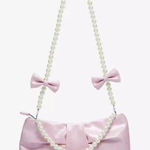 Elegant Pink Bow Pearl-Embellished Women's Shoulder Bag NWT